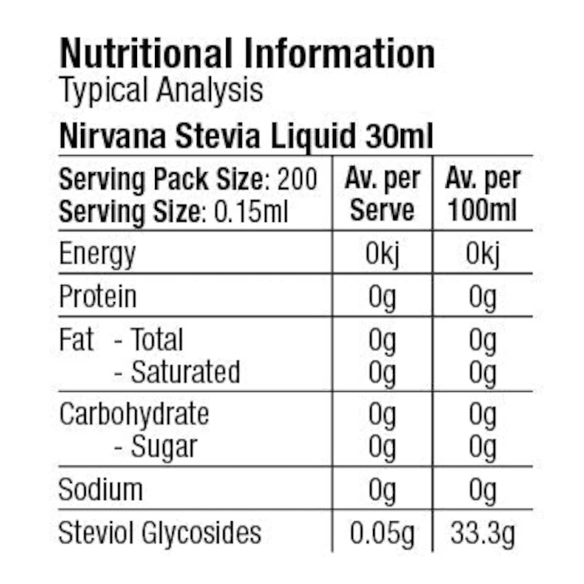 Nirvana Organics Stevia Liquid 30Ml