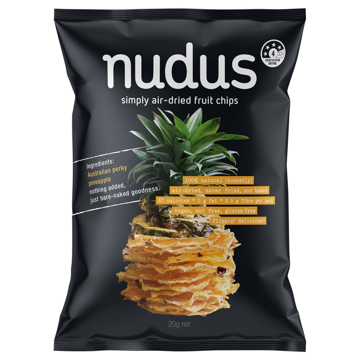 Nudus Air-Dried Pineapple Fruit Chips 20g