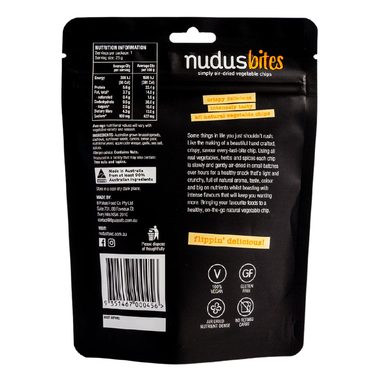 Nudus Bites Air-Dried Brussel Sprout Cheeky Cheesy Vegan Chips 25g