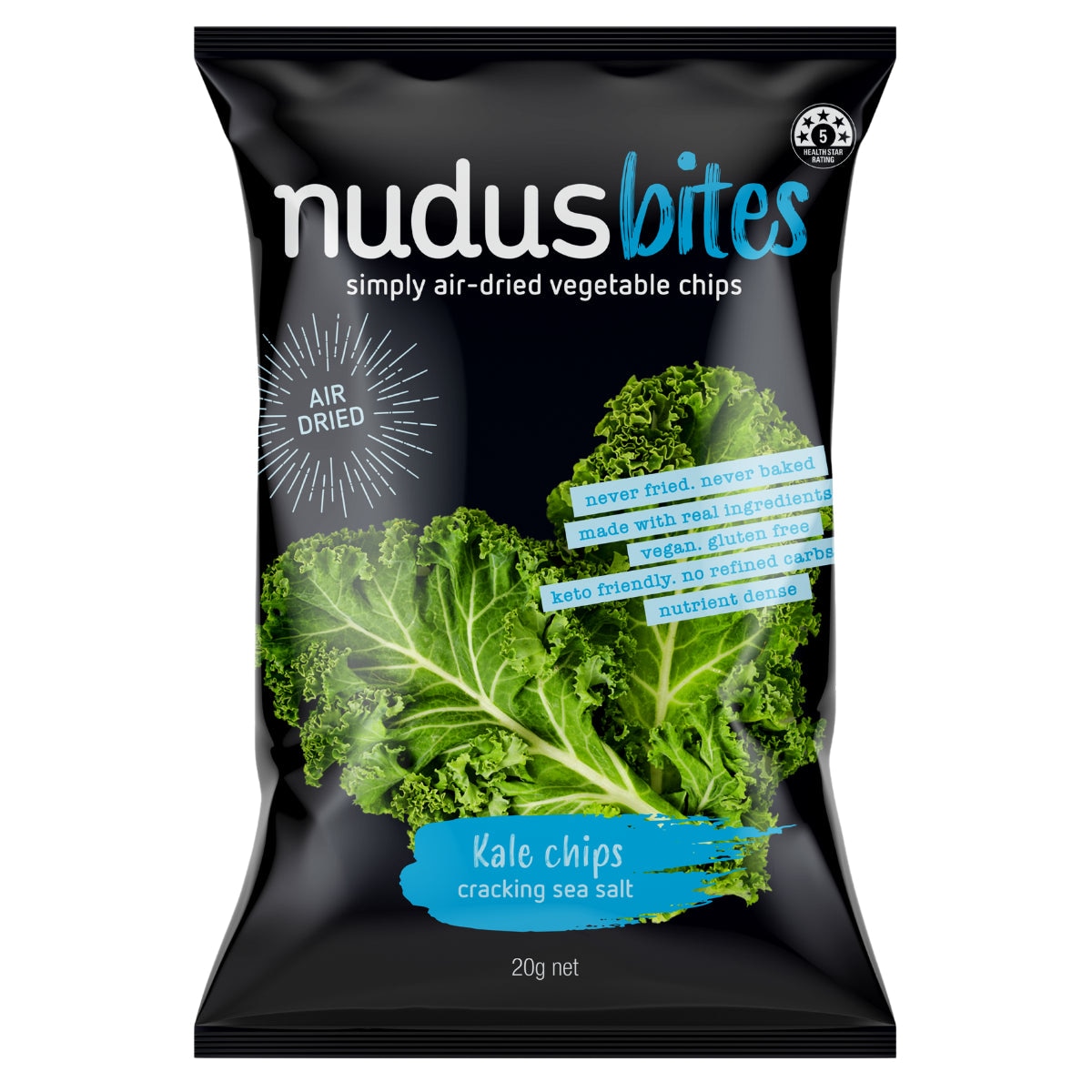 Nudus Bites Air-Dried Kale Cracking Sea Salt Chips 20g