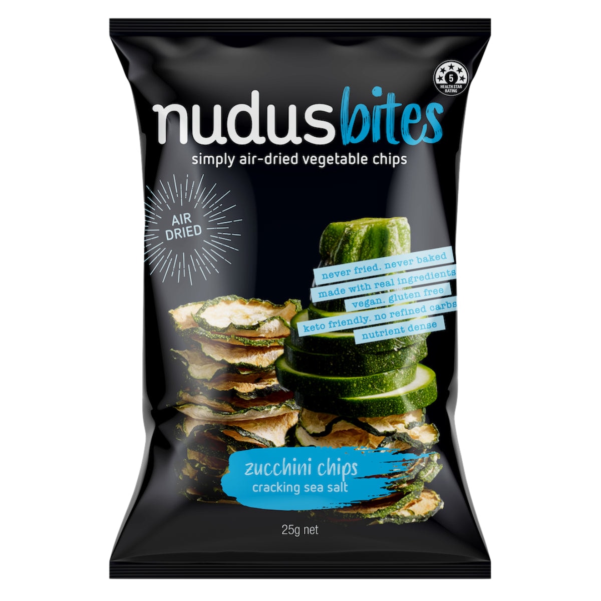 Nudus Bites Air-Dried Zucchini Cracking Sea Salt Chips 25g