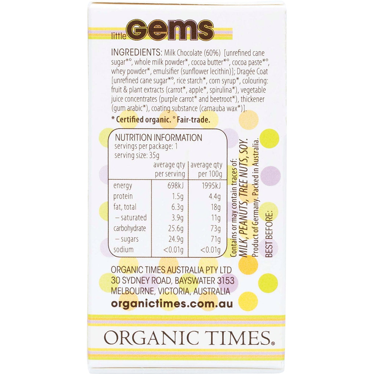 Organic Times Chocolate Little Gems 35G