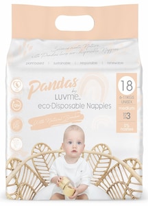 Pandas by Luvme ECO Disposable Nappies Medium (6-11kg) 18 Pack