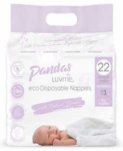 Pandas by Luvme ECO Disposable Nappies Newborn (0-3kg) 22 Pack
