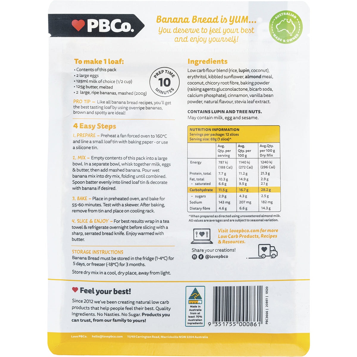 Pbco. Low Carb Banana Bread Mix 350g