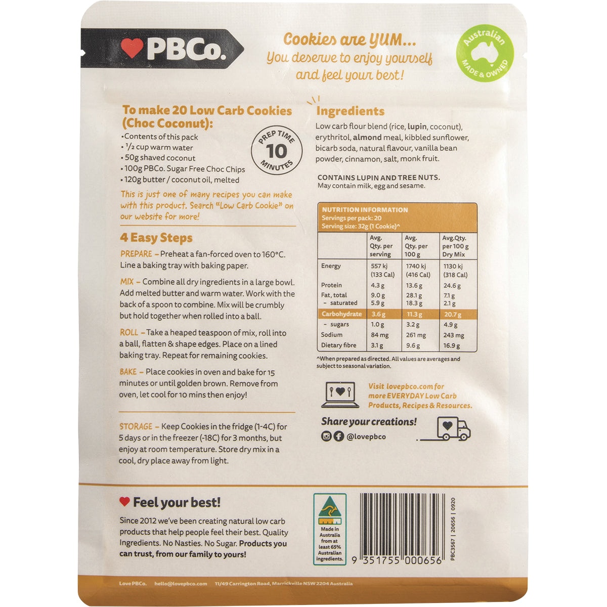 Pbco. Low Carb Cookie Mix 320g