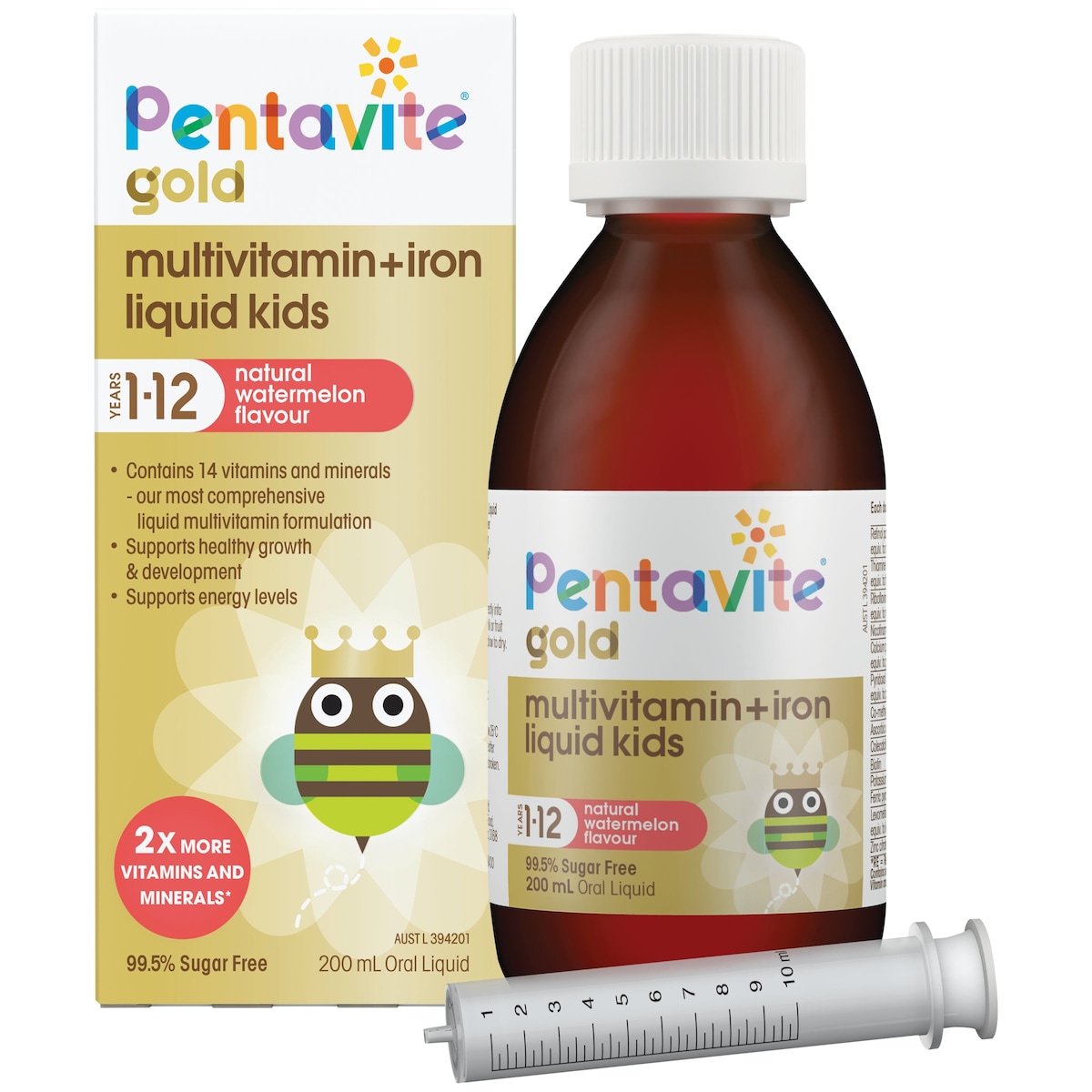Pentavite Gold Multivitamin + Iron Liquid Kids Watermelon Flavour 200ml