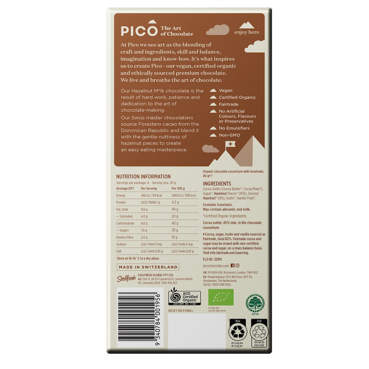 Pico Organic Chocolate Hazelnut Milk 80g