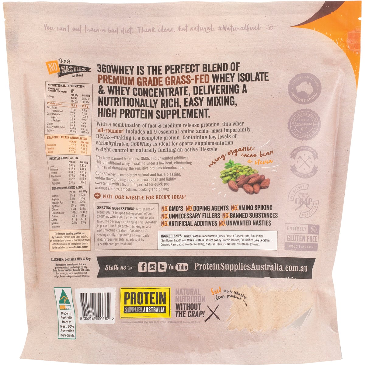 Protein Supplies Australia 360 Whey Protein Powder Chocolate 1kg