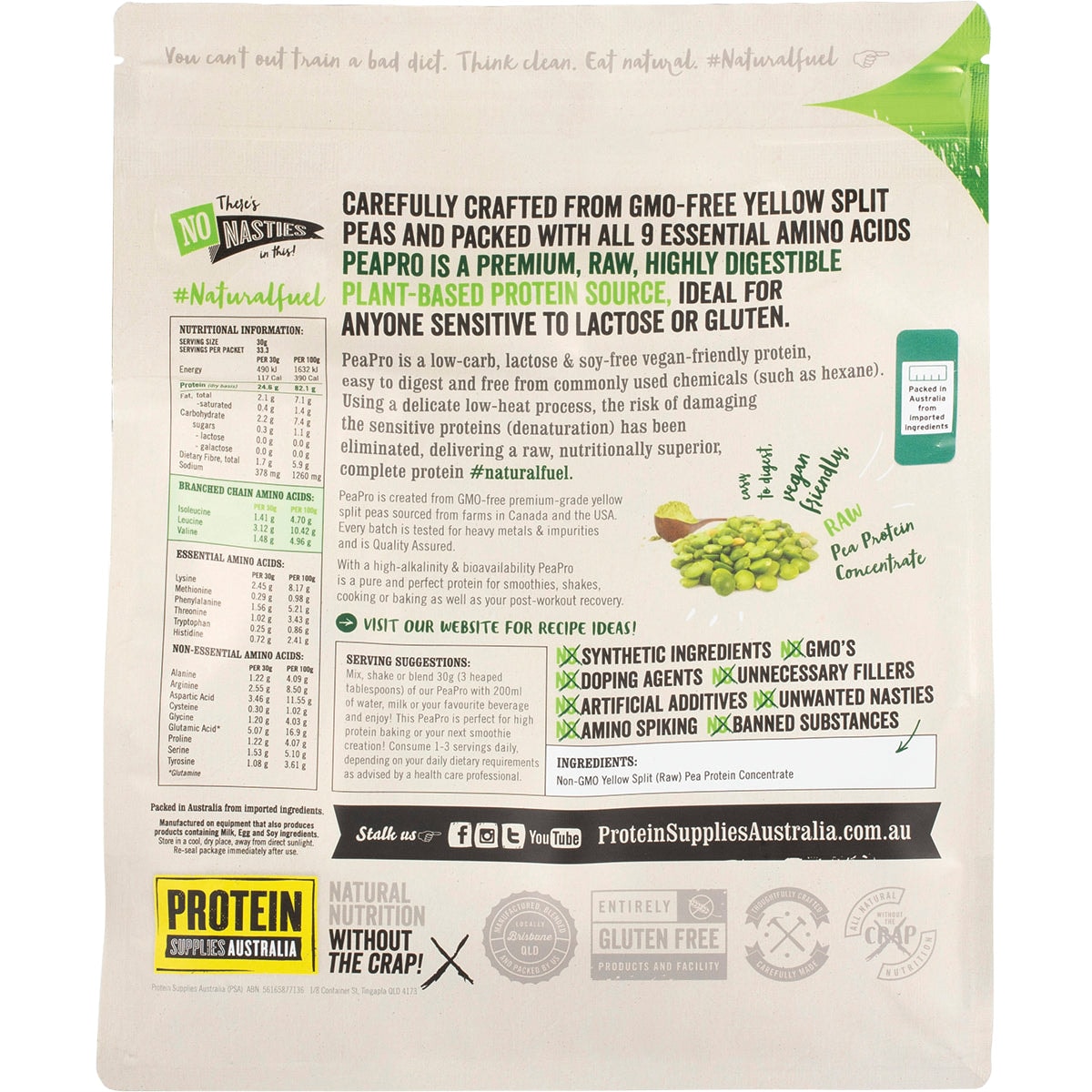 Protein Supplies Australia PeaPro Vegan Pea Protein Unflavoured 1kg