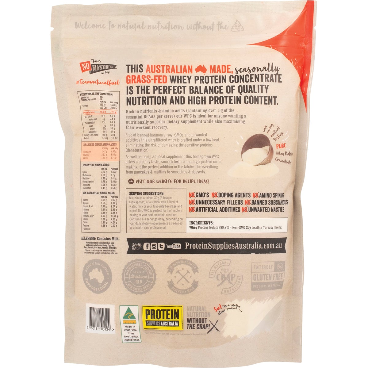 Protein Supplies Australia Whey Protein Concentrate Unflavoured 500g