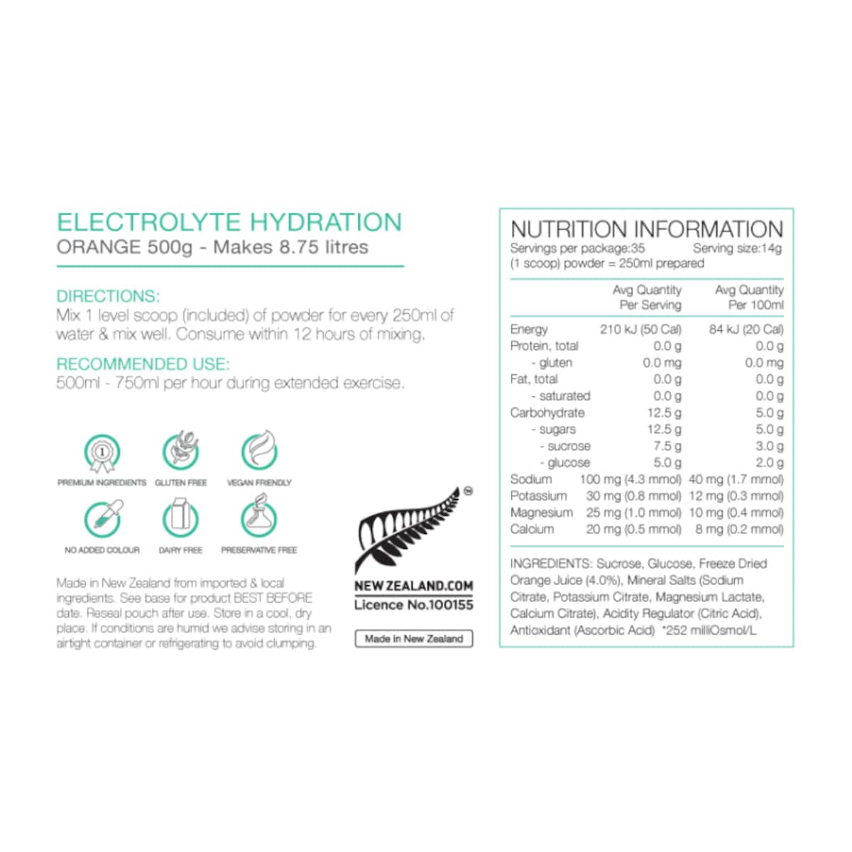 Pure Sports Electrolyte Hydration Orange 500g