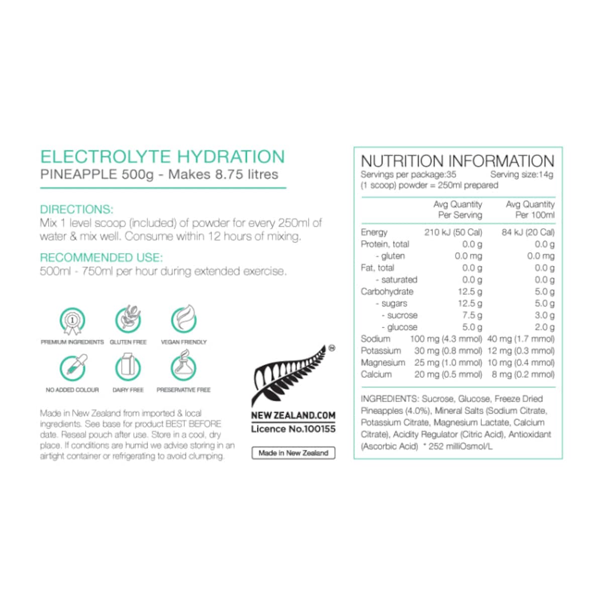 Pure Sports Electrolyte Hydration Pineapple 500g