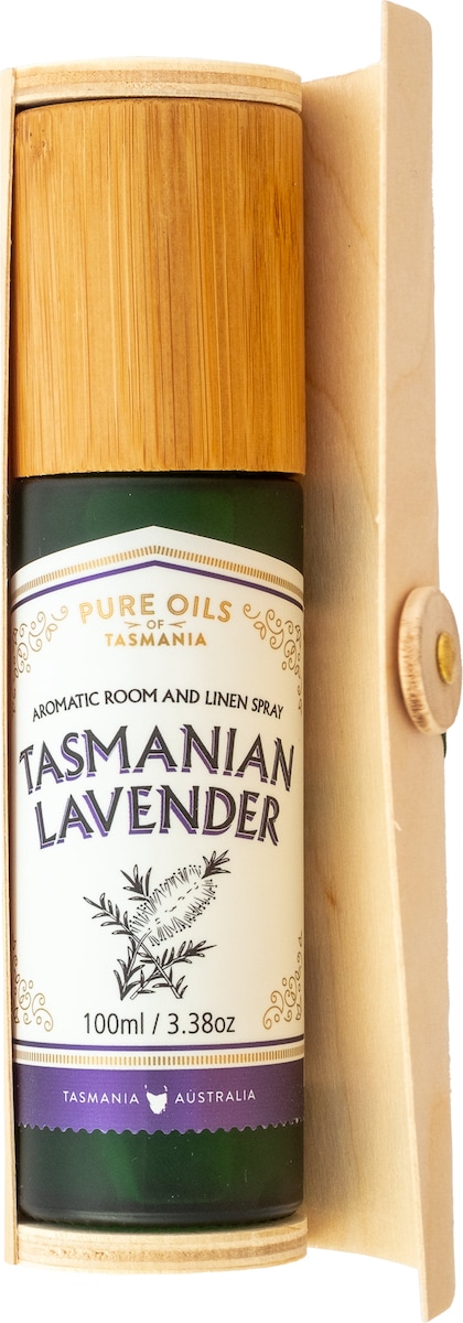 Pure Oils of Tasmania Lavender Room and Linen Spray in Bamboo Box 100ml