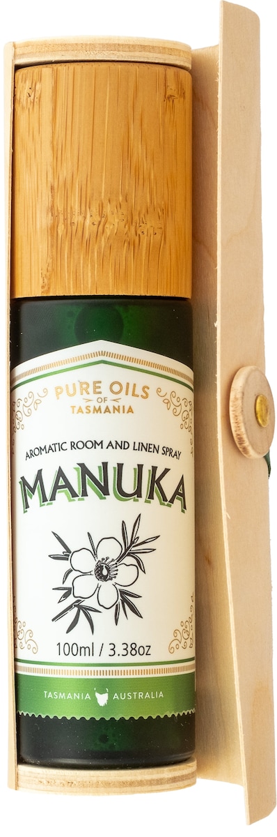 Pure Oils of Tasmania Manuka Room and Linen Spray in Bamboo Box 100ml