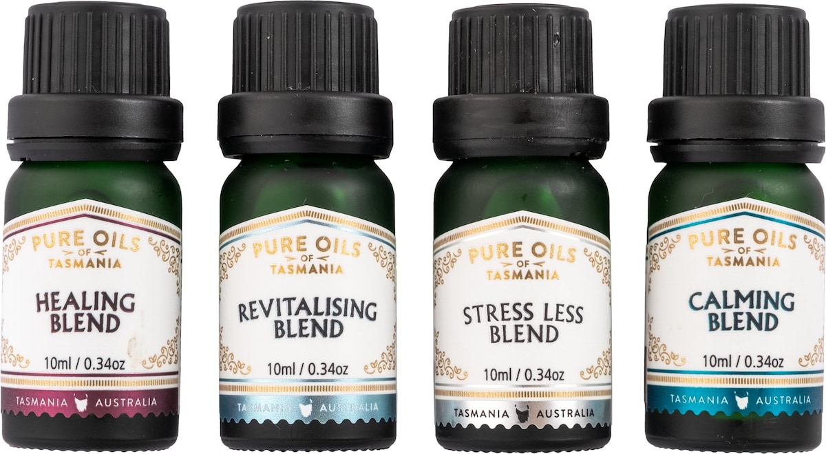 Pure Oils of Tasmania Stress Less Calm Heal & Revive Set of four oils 40ml