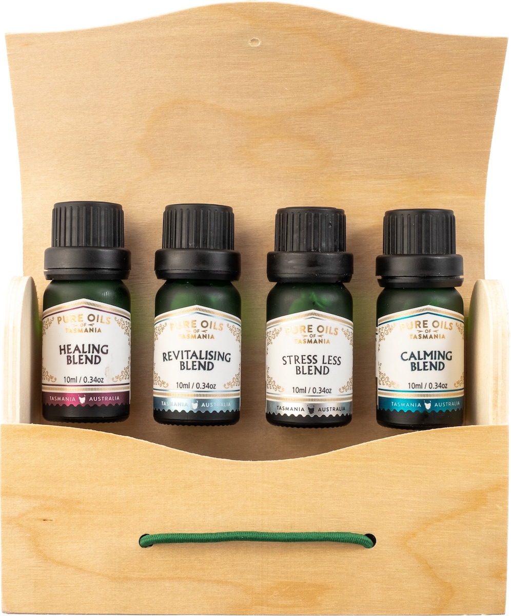 Pure Oils of Tasmania Stress Less Calm Heal & Revive Set of four oils 40ml