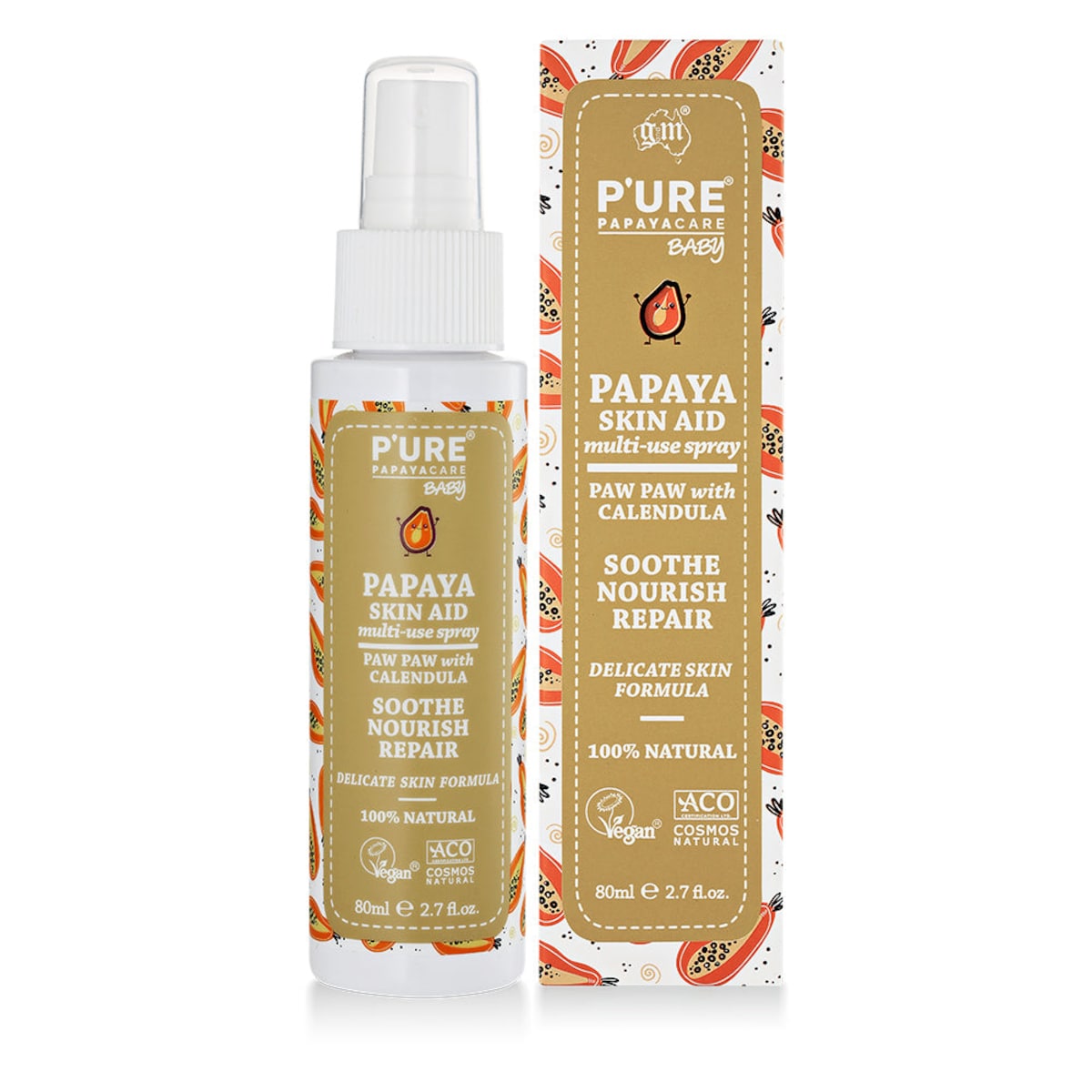 P'ure Papayacare Papaya Baby Skin Aid Spray 80ml