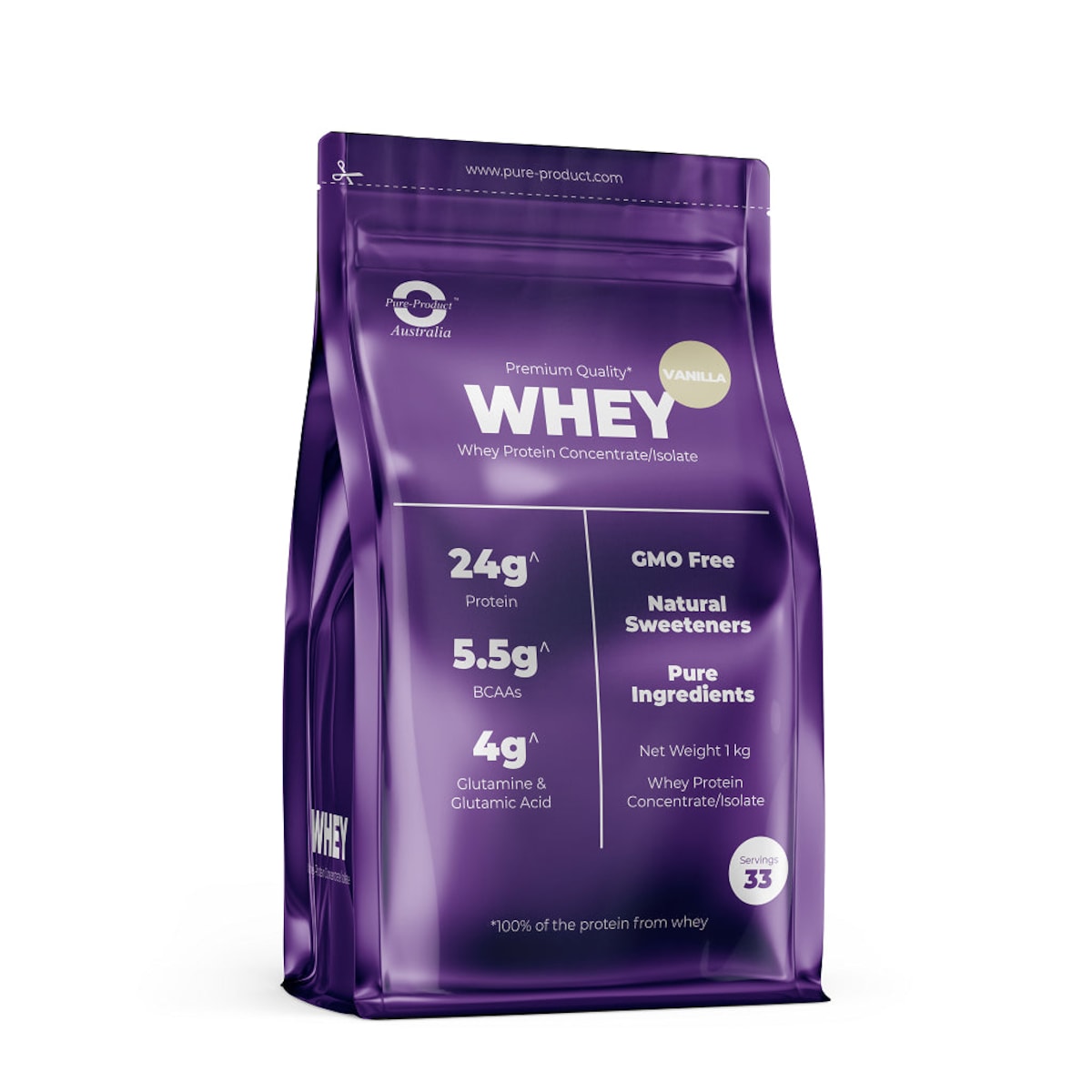 Pure Product Australia Whey Protein Concentrate/Isolate Vanilla 1Kg Australia
