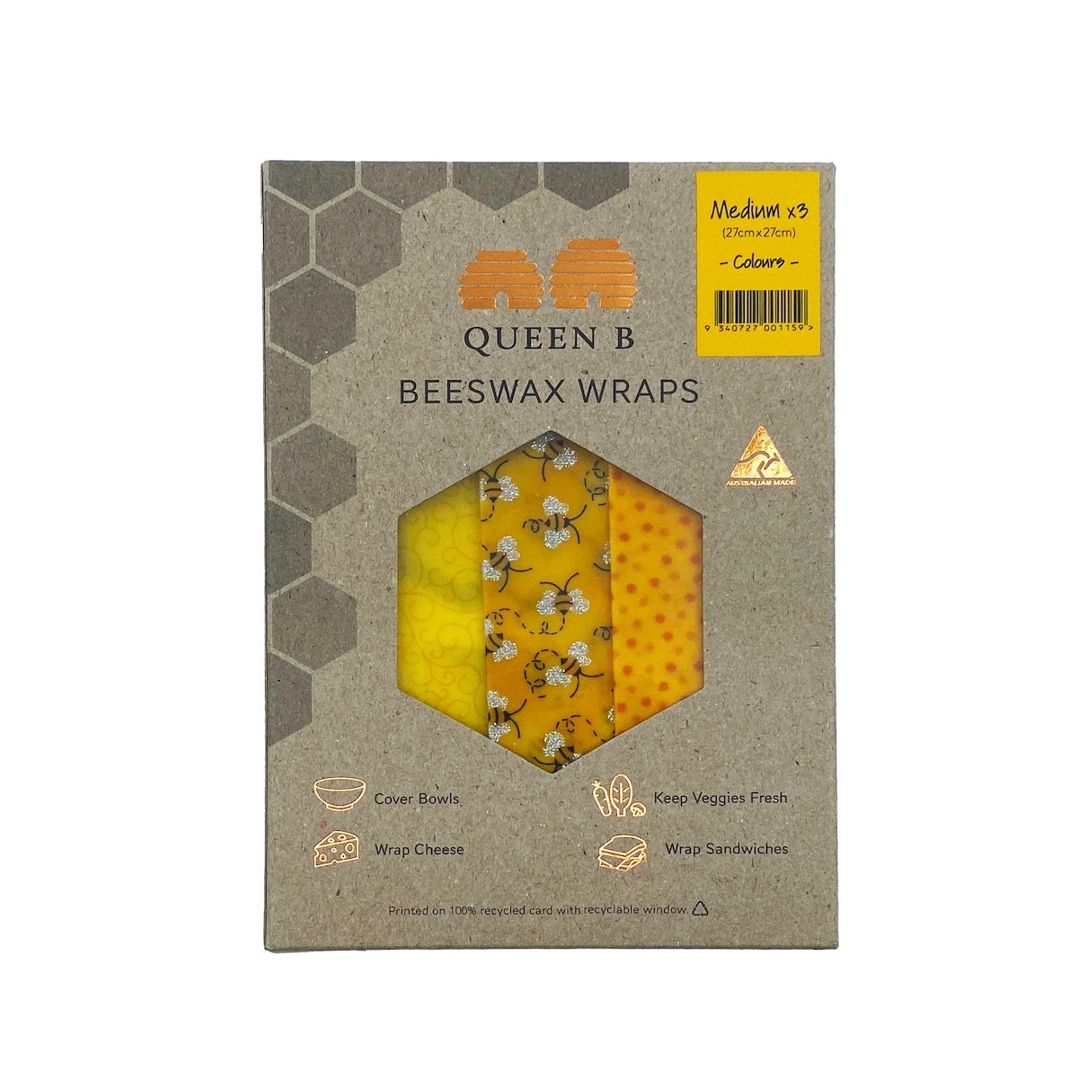 Queen B Beeswax Wraps Medium X 3