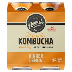 Remedy Organic Kombucha Ginger & Lemon 4x250ml