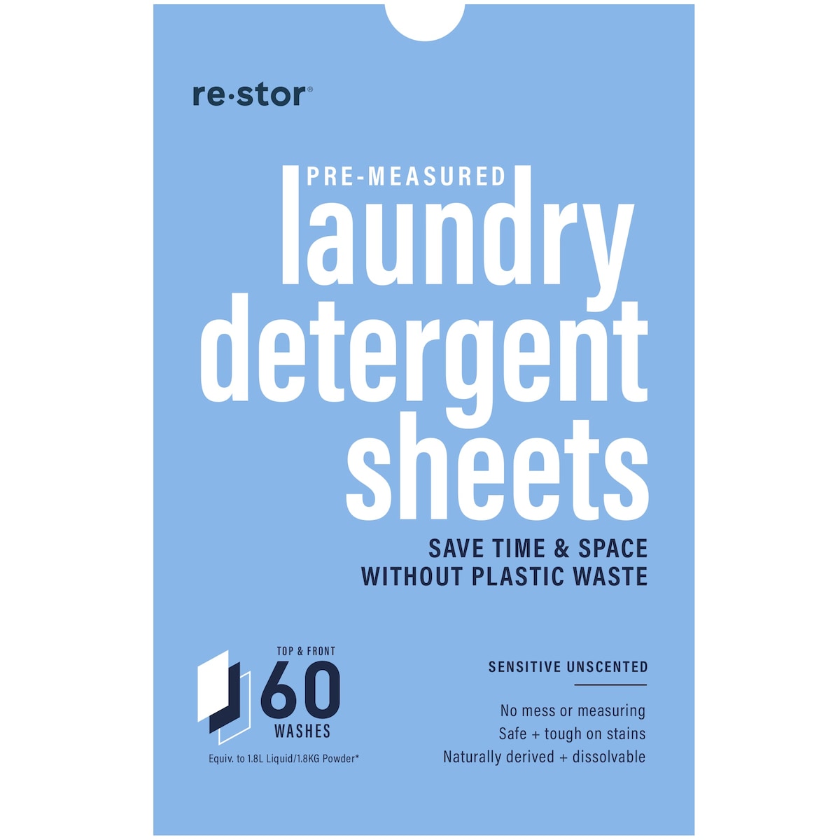 Restor Laundry Detergent Sheets Sensitive Unscented 60 Pack