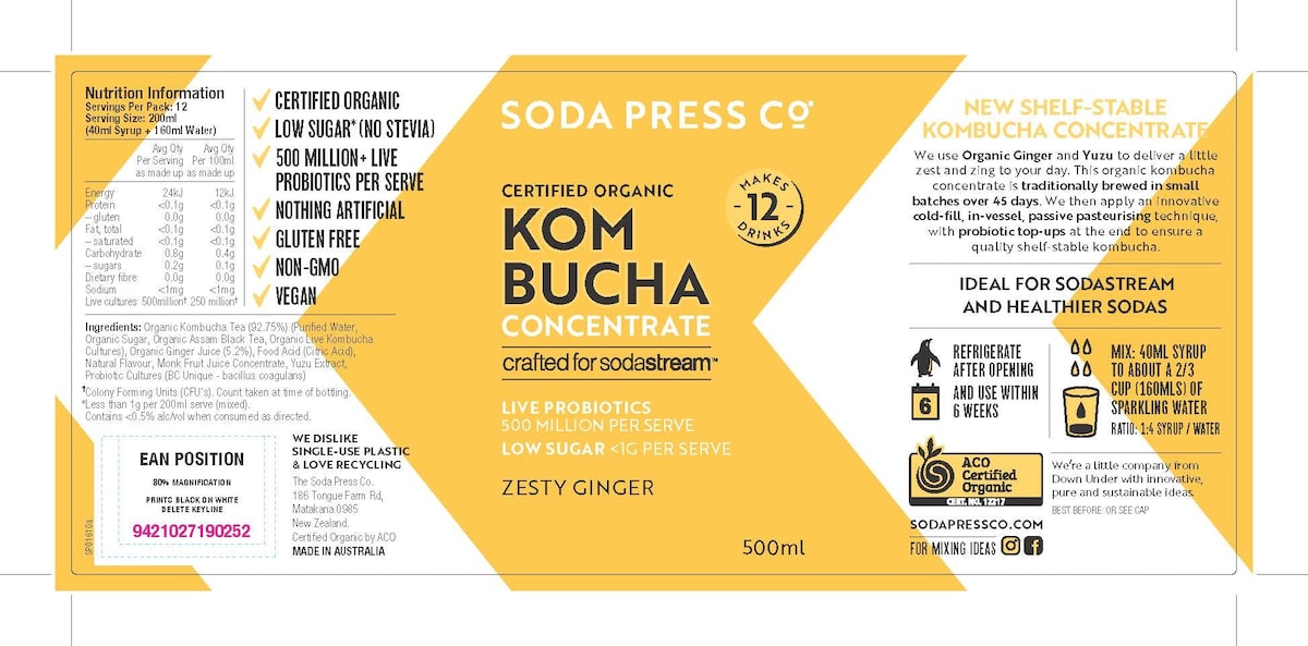 Soda Press Organic Zesty Ginger Kombucha - SodaStream Flavor