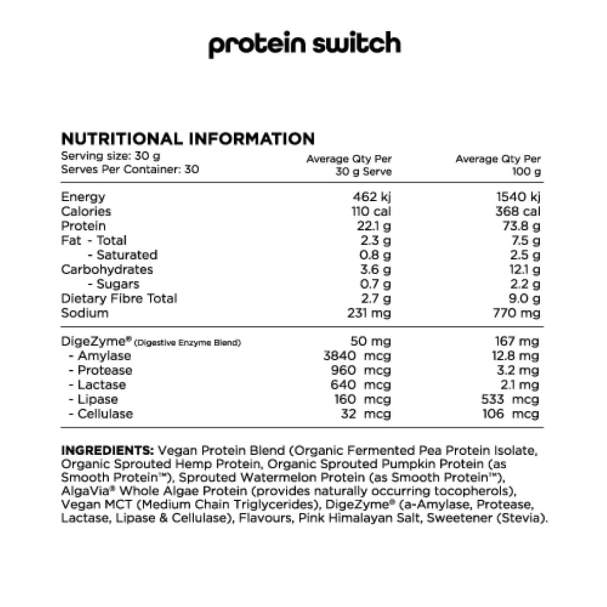Switch Nutrition Organic Sprouted Plant Protein Peanut ButterToffee 900g