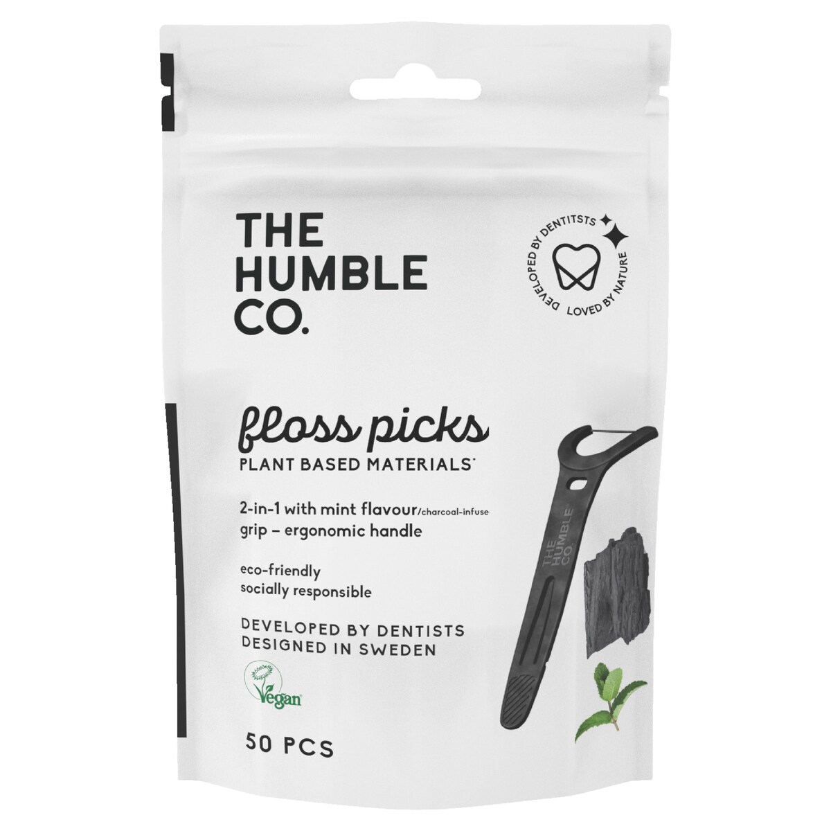 The Humble Co. Dental Floss Charcoal Grip Picks 50 Pack