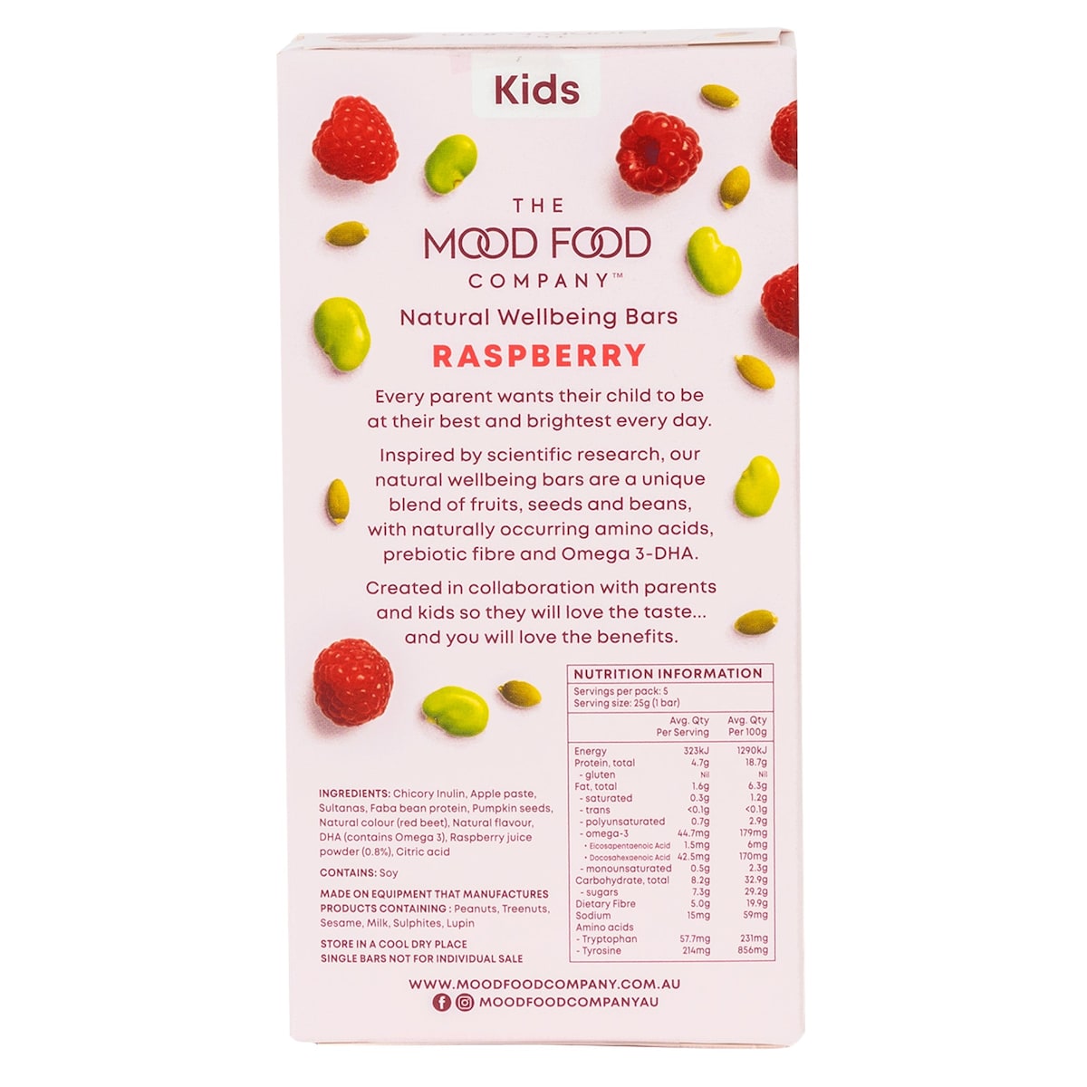 The Mood Food Company Natural Wellbeing Bars Raspberry 5 x 25g