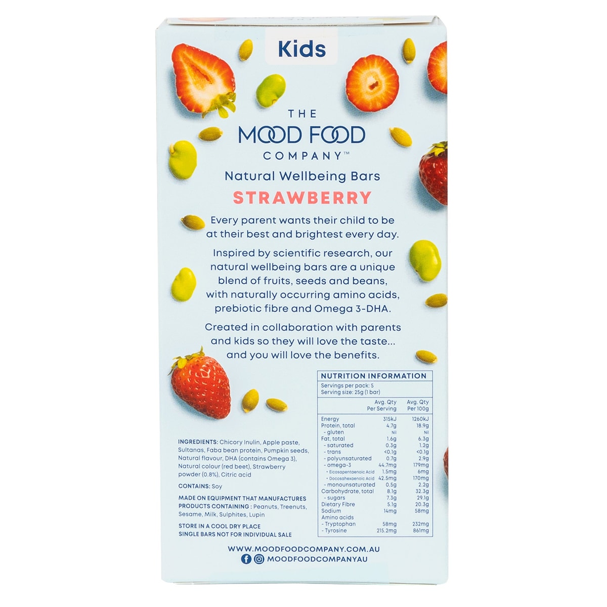 The Mood Food Company Natural Wellbeing Bars Strawberry 5 x 25g