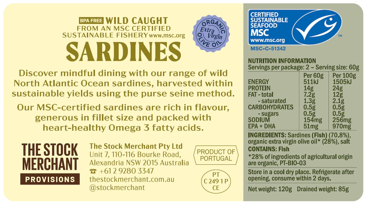 The Stock Merchant MSC Sardines in Extra Virgin Olive Oil 120g