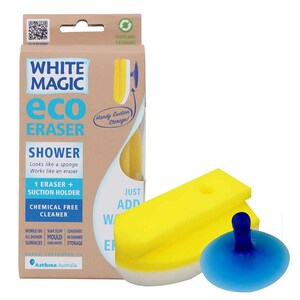 White Magic Eraser Sponge Shower w/Suction 1 Pack