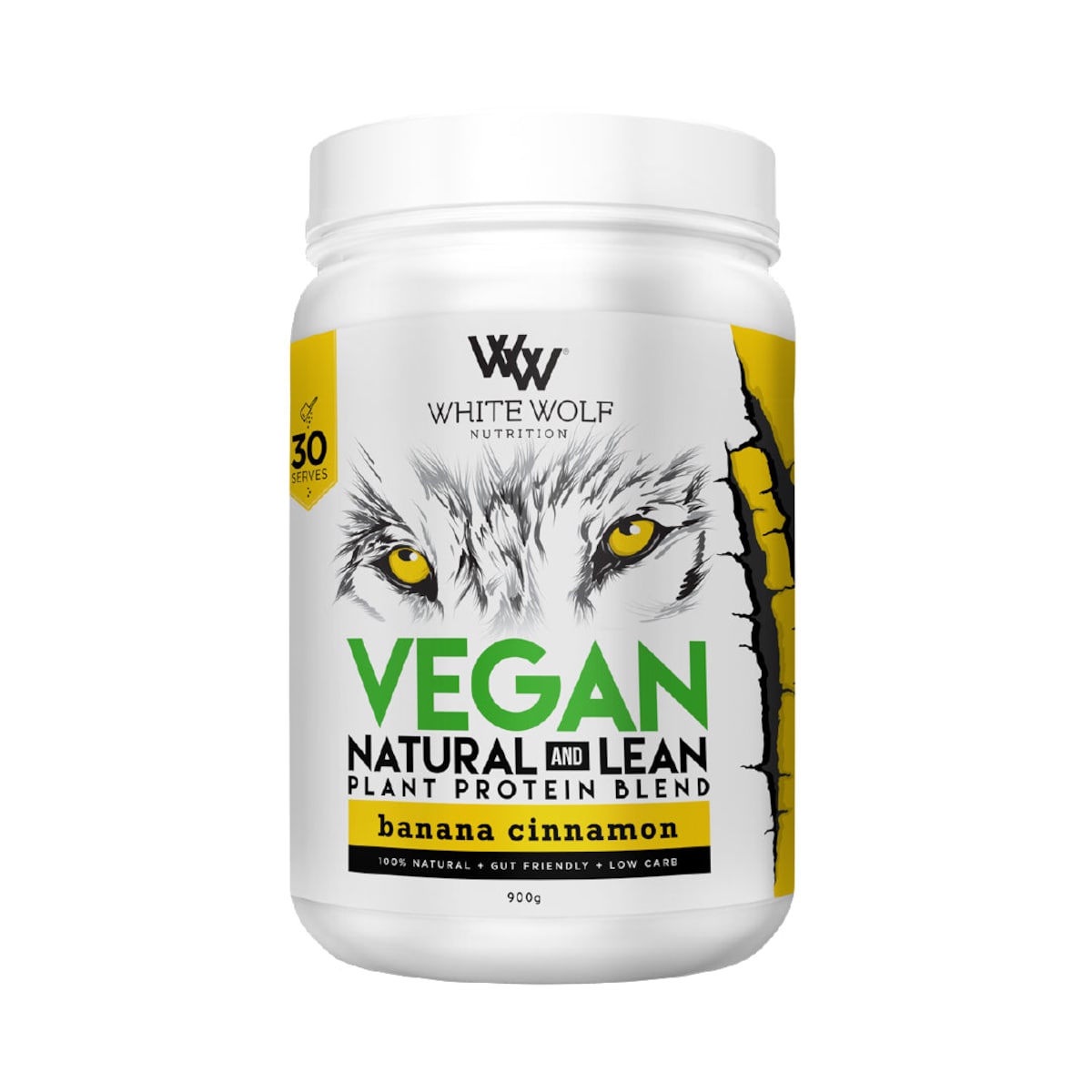 White Wolf Nutrition Vegan Natural+Lean Protein Banana Cinnamon 900g Australia