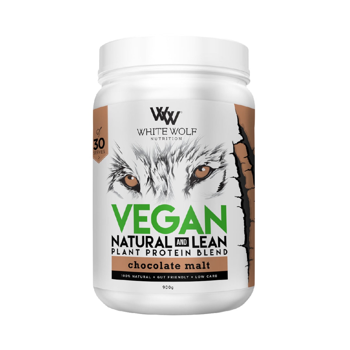 White Wolf Nutrition Vegan Natural+Lean Protein Chocolate Malt 900g Australia