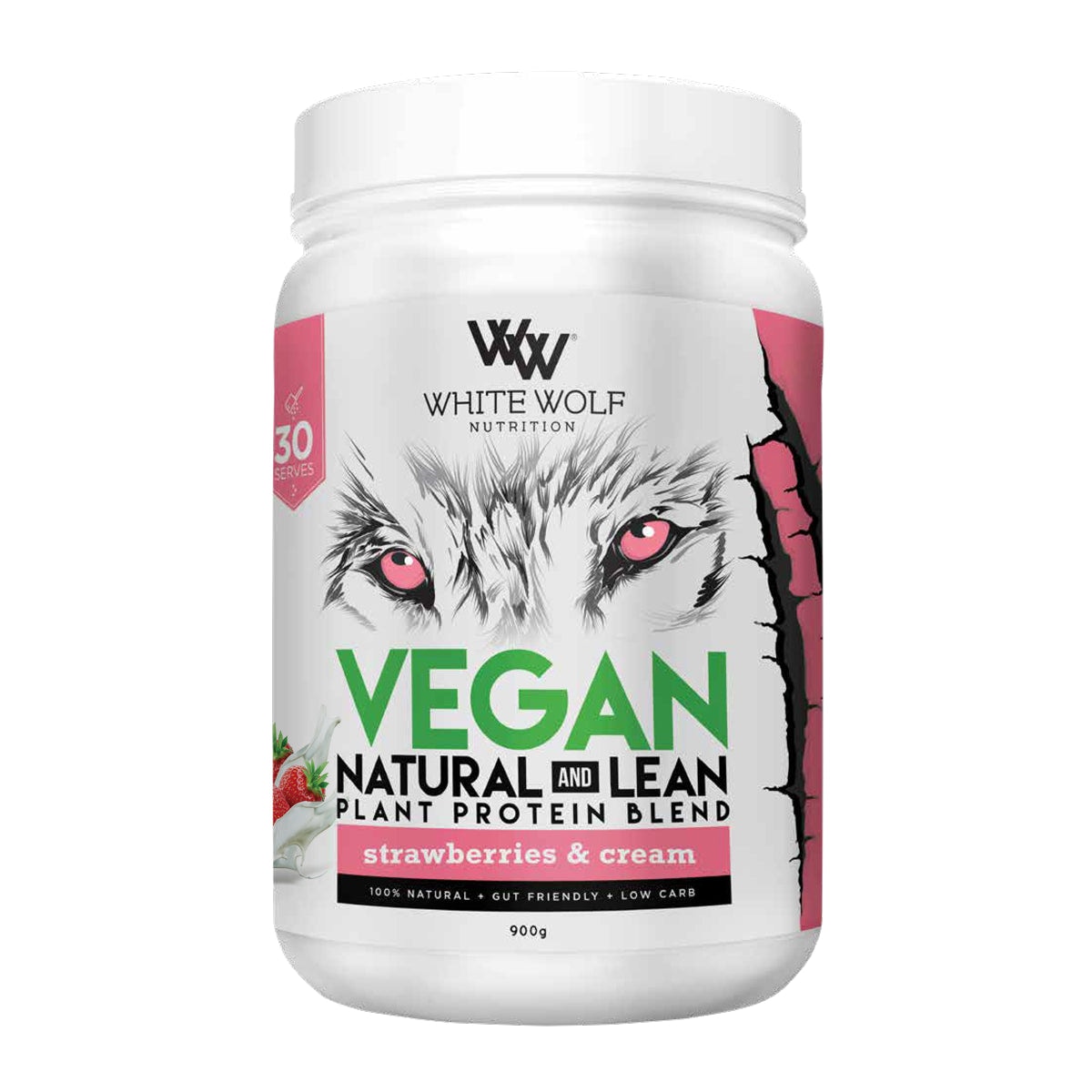 White Wolf Nutrition Vegan Natural+Lean Protein Strawberries & Cream 900g Australia