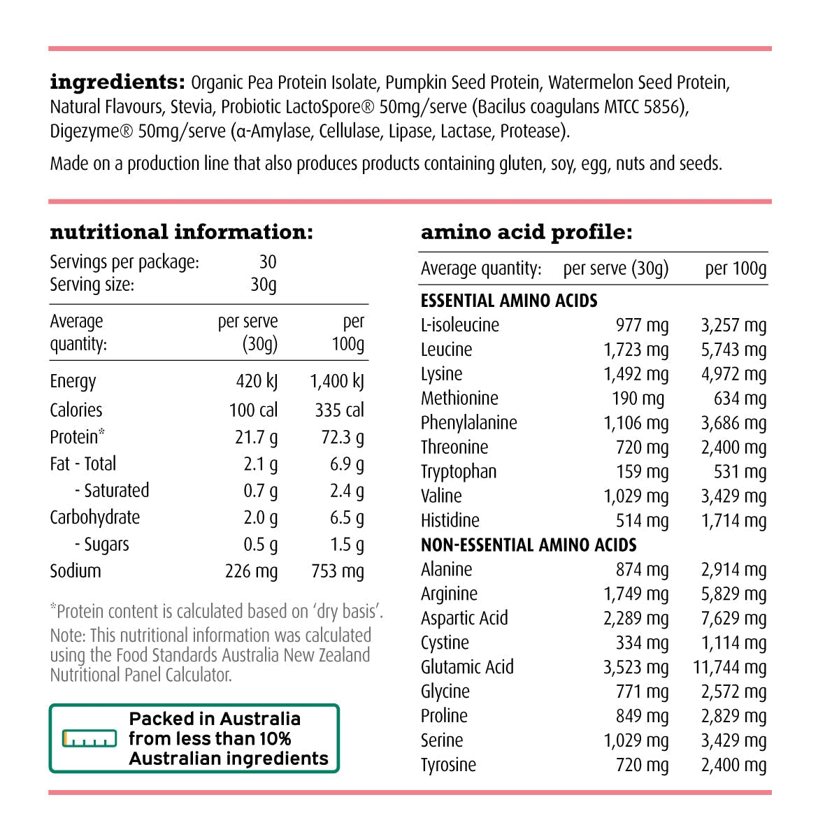 White Wolf Nutrition Vegan Natural+Lean Protein Strawberries & Cream 900g