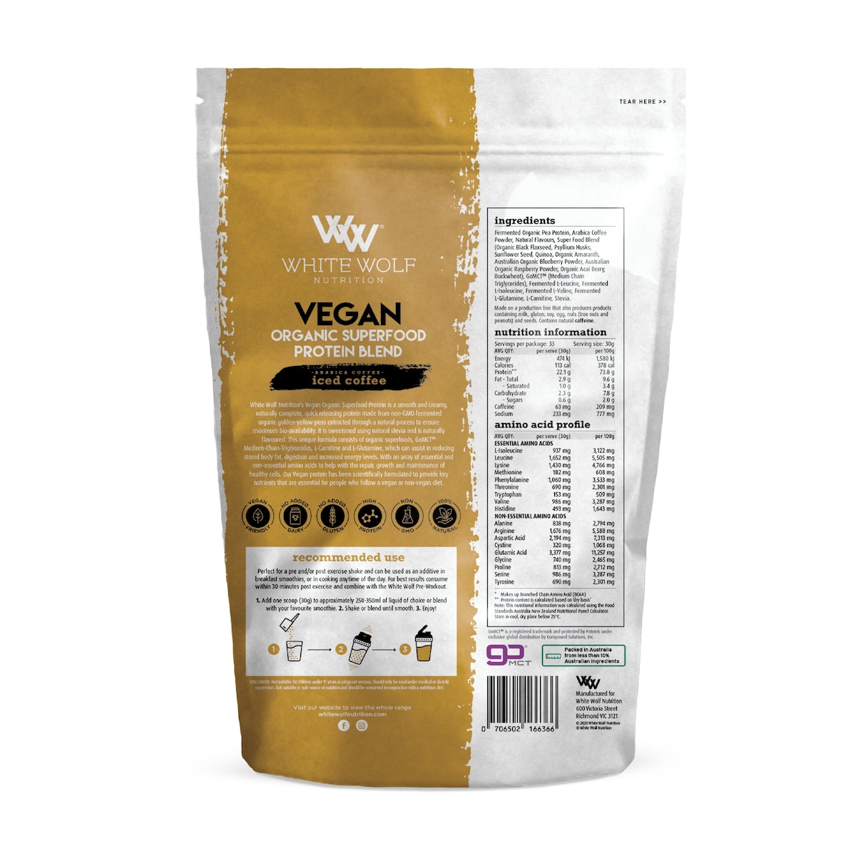 White Wolf Nutrition Vegan Protein With Superfoods Iced Coffee 1Kg