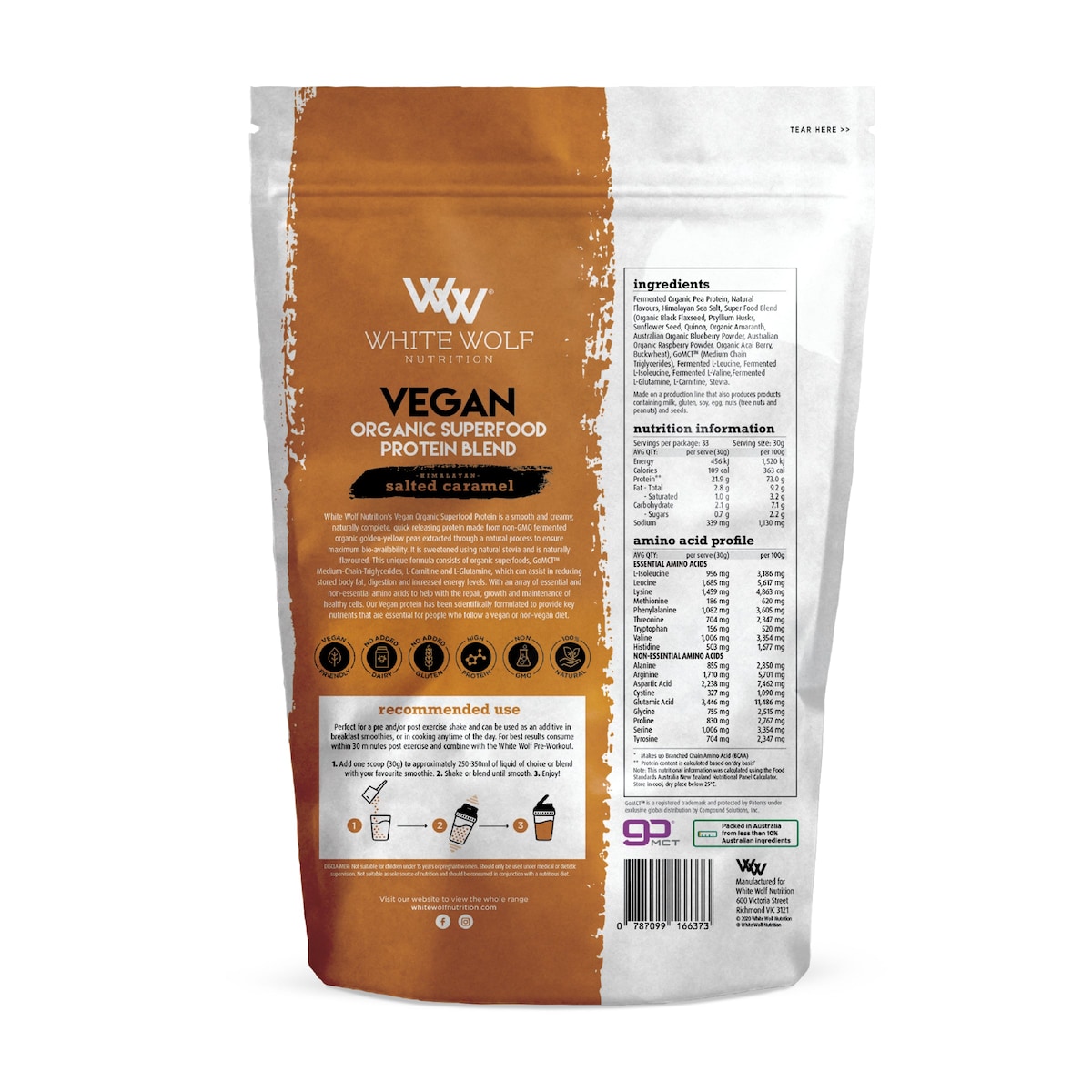 White Wolf Nutrition Vegan Protein With Superfoods Salted Caramel 1Kg
