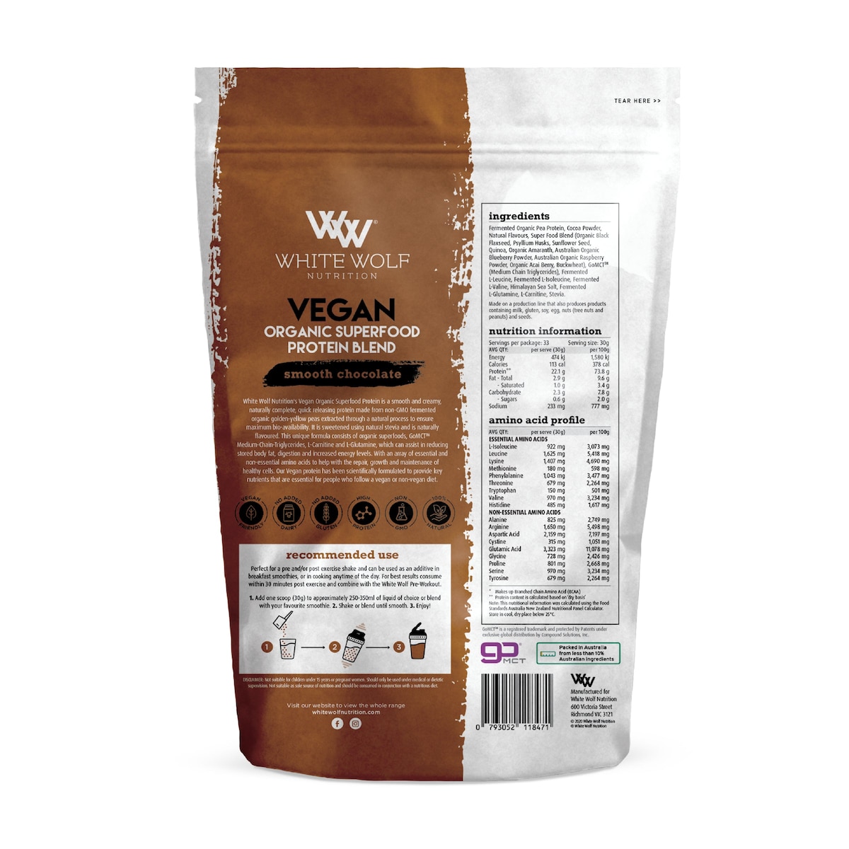 White Wolf Nutrition Vegan Protein With Superfoods Smooth Chocolate 400g