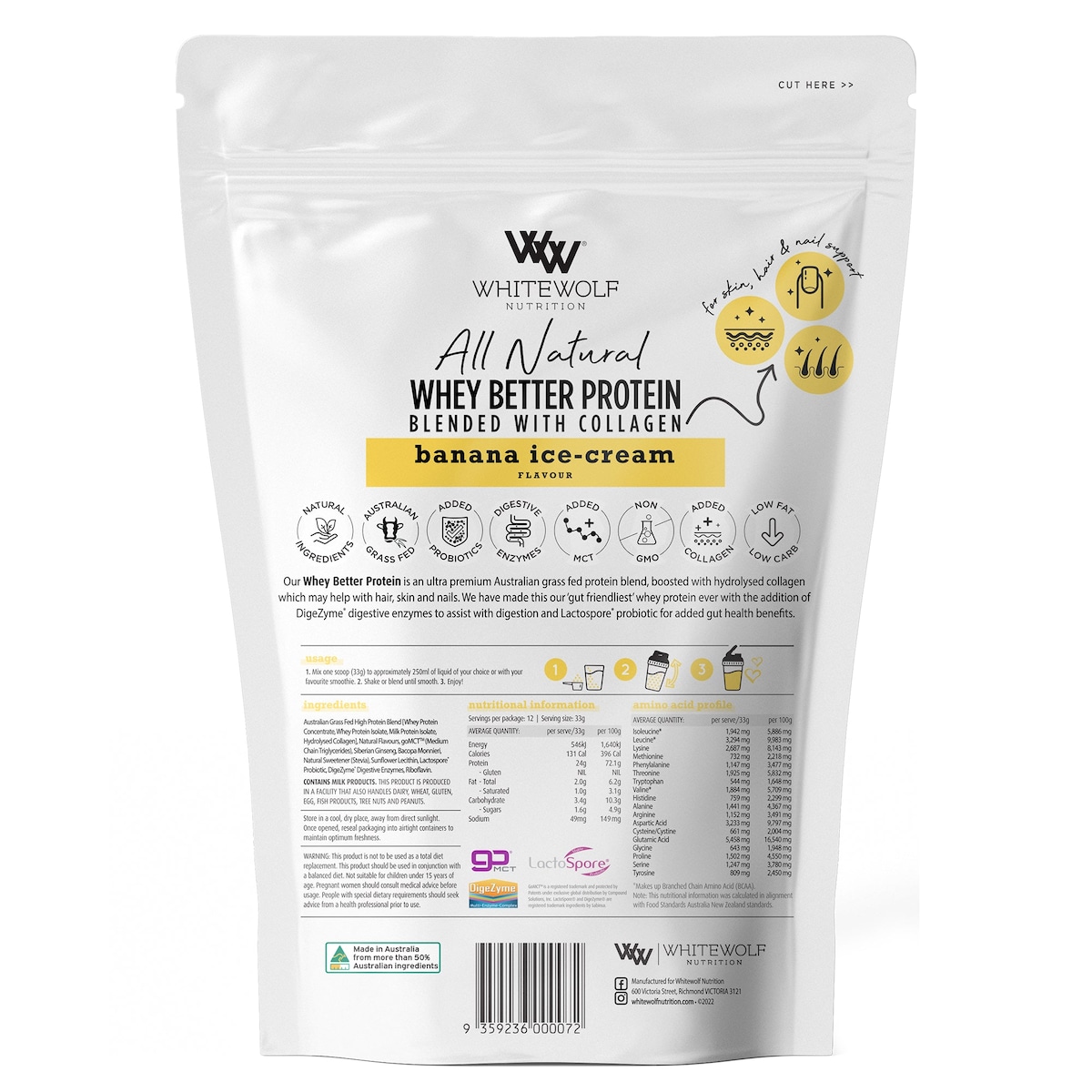 White Wolf Nutrition Whey Better Protein Banna Ice Cream 396g