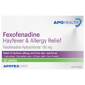 APOHEALTH Fexofenadine 180mg Hayfever & Allergy Relief 30 Tablets