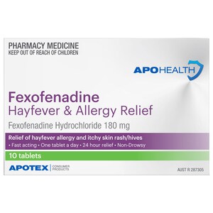 APOHEALTH Fexofenadine 180mg Hayfever & Allergy Relief 10 Tablets