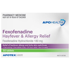 APOHEALTH Fexofenadine 180mg Hayfever & Allergy Relief 50 Tablets