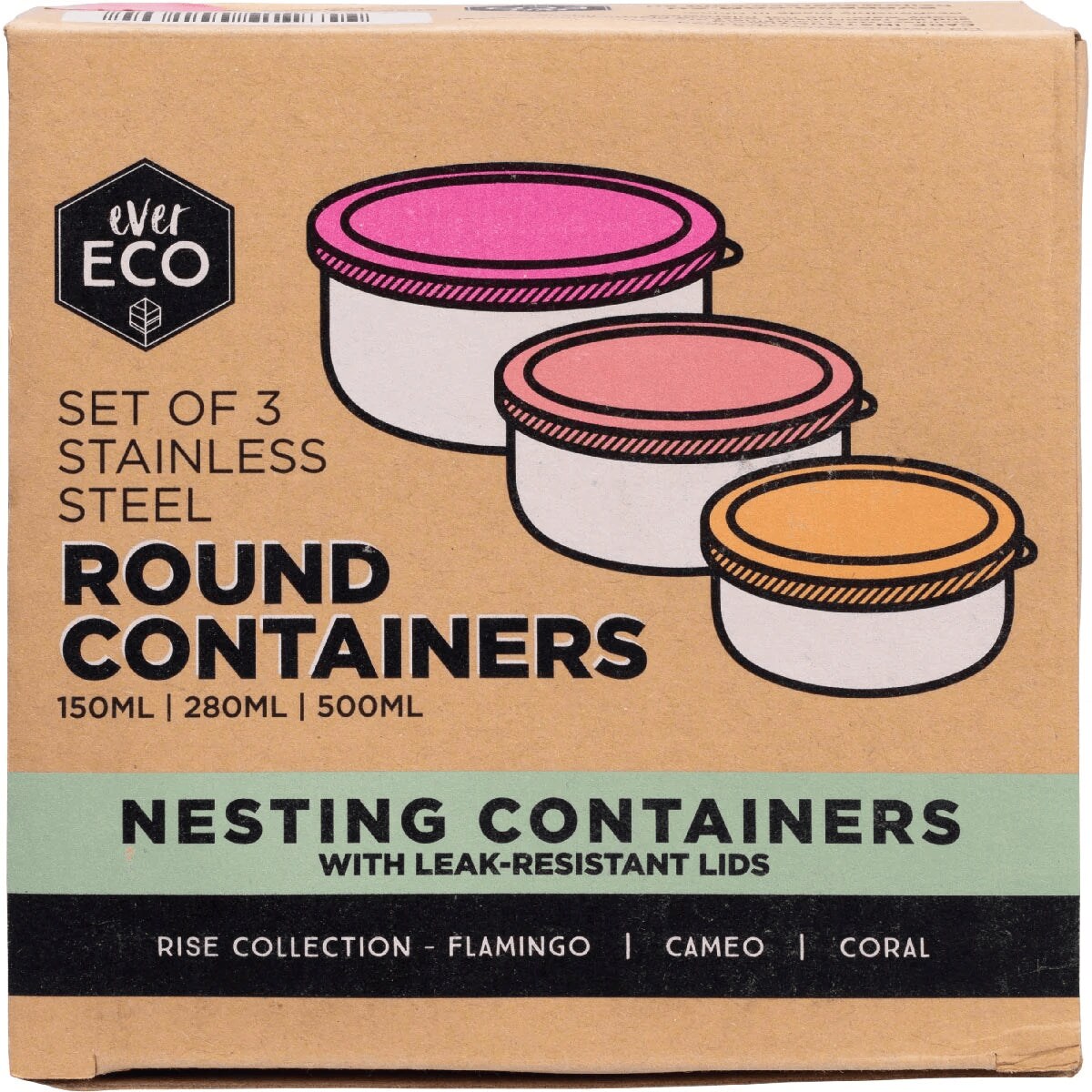 Ever Eco Bento Box Stainless Steel Three Compartment