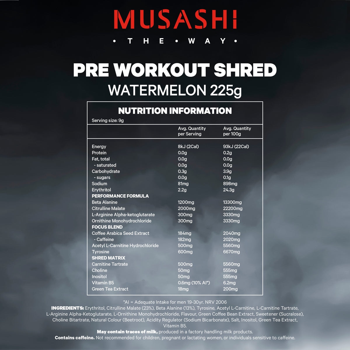Musashi Pre Workout Shred Watermelon 225g