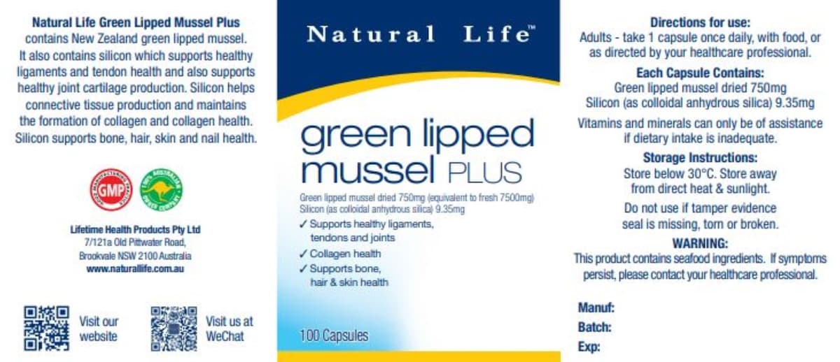 Natural Life Green Lipped Mussel 750mg 100 Capsules