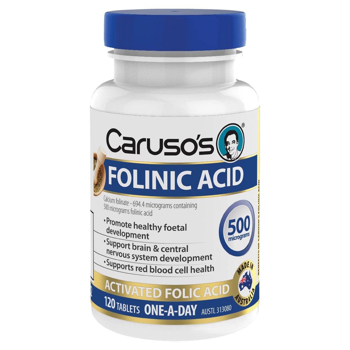 Carusos Folinic Acid Activated Folic Acid B9 500mcg 120 Tablets | Healthylife Australia