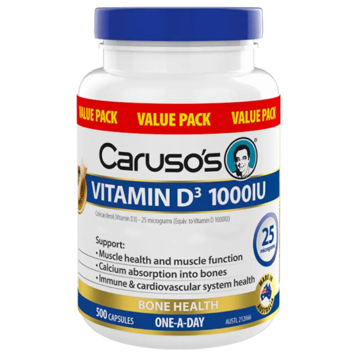 Carusos Vitamin D3 1000Iu 500 Capsules | Healthylife Australia