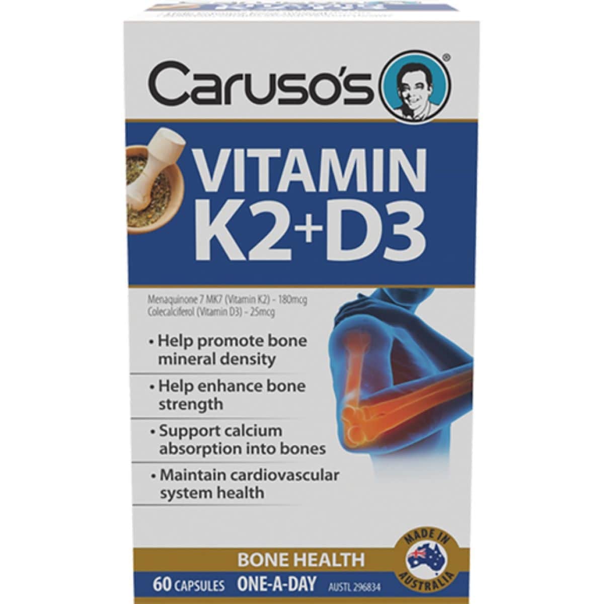Carusos Vitamin K2 + D3 60 Capsules Australia
